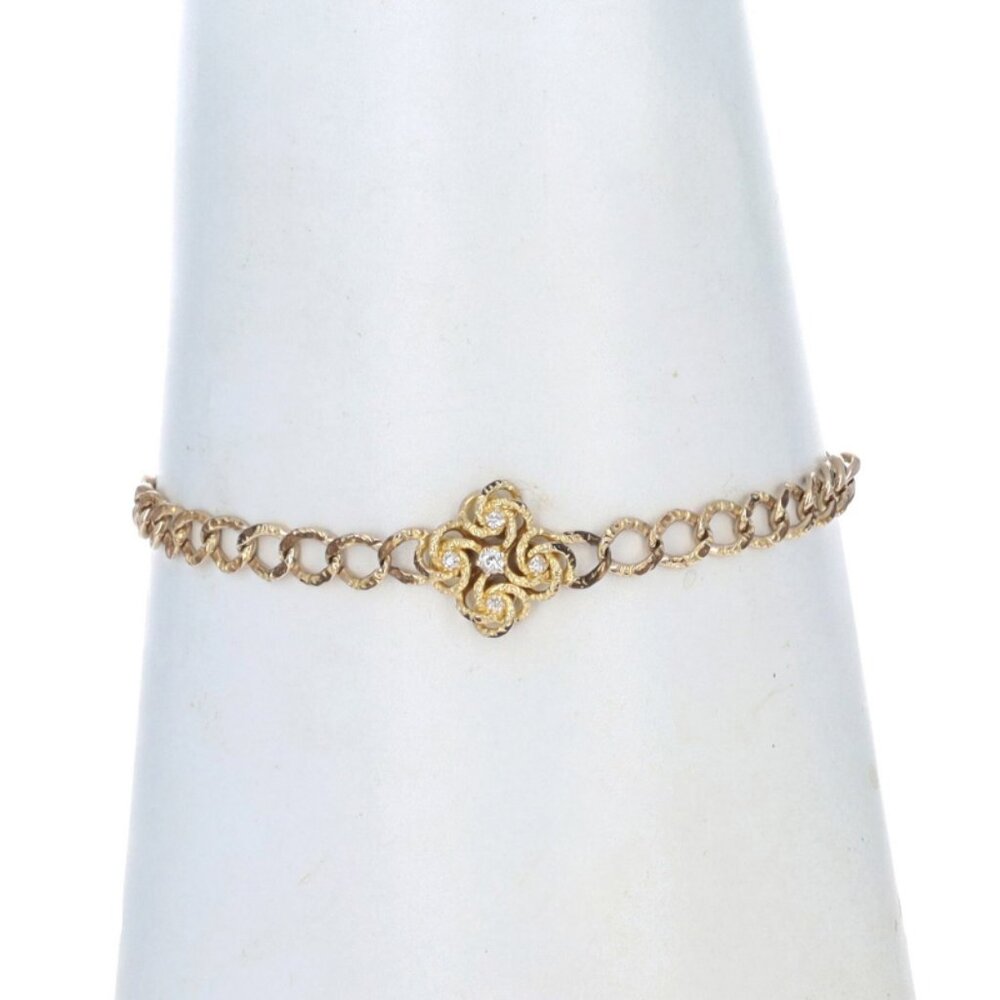 Gold Filled Diamond Victorian Love Knot Bracelet 7 3/4" - Mine .12ctw Antique